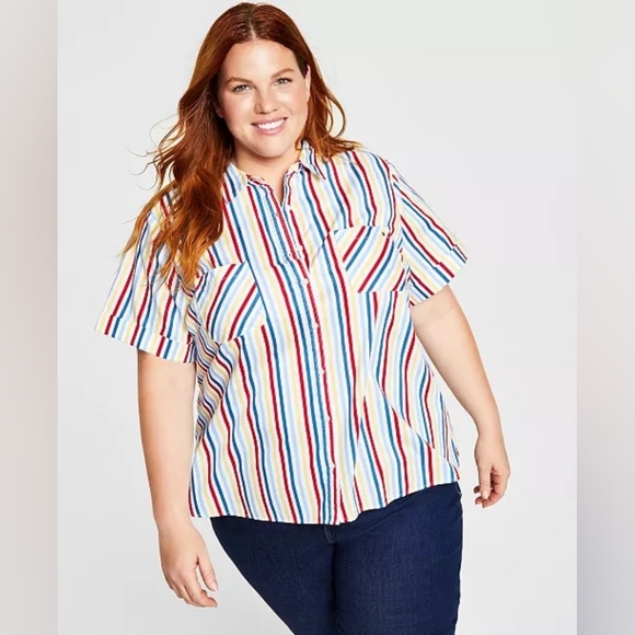 Tommy Hilfiger Tops - NWT Tommy Hilfiger Multicolor Striped 100% Cotton Camp Shirt Plus Size 2x